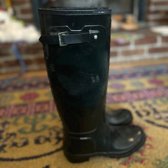 Hunter Original Gloss Waterproof Black Tall Rubber Rain Boots Women 9-9.5 - Picture 2 of 6